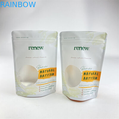 Biodegradable PLA Clear Window Stand Up Pouch 100g 250g 500g Untuk Camilan Kacang Mete