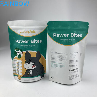 Kantong Stand Up Resealable Disesuaikan yang Dapat Didaur Ulang Makanan Hewan Kantong Kertas Kraft Coklat