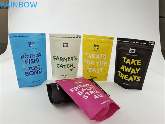 Kertas Bio Kraft Warna-warni yang Dapat Digunakan Kembali Tas Cetak Kustom Makanan Hewan Stand Up Pouch