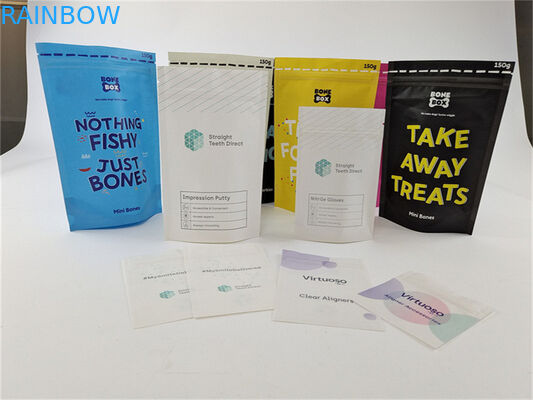 Kertas Bio Kraft Warna-warni yang Dapat Digunakan Kembali Tas Cetak Kustom Makanan Hewan Stand Up Pouch