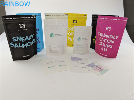 Kertas Bio Kraft Warna-warni yang Dapat Digunakan Kembali Tas Cetak Kustom Makanan Hewan Stand Up Pouch