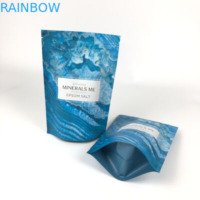 Dicetak Reusable Packaged Pouches Untuk Bath Soak Stand Up Aluminium Zipper Matte Blue Mylar