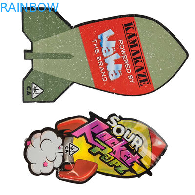 3.5g Sealed Smell Proof Mylar Bags Kustom Dicetak Unik Die Cut Bentuk Tidak Teratur