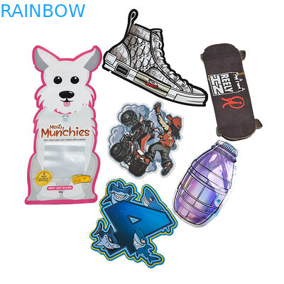 3.5g Sealed Smell Proof Mylar Bags Kustom Dicetak Unik Die Cut Bentuk Tidak Teratur