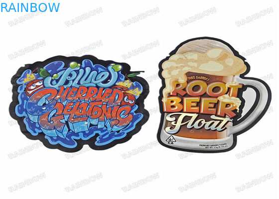 Desain Bukti Anak Plastik Cetak Kustom Berdiri Holografik 3.5g Ritsleting Berbentuk Khusus Tidak Teratur Die Cut Mylar Bags