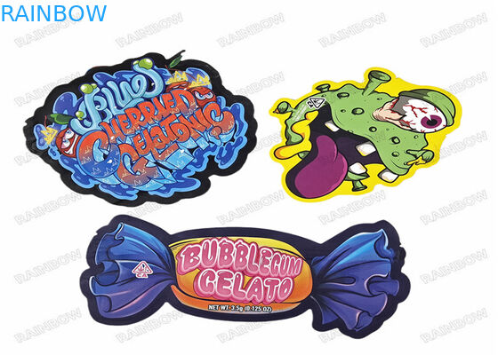 Desain Bukti Anak Plastik Cetak Kustom Berdiri Holografik 3.5g Ritsleting Berbentuk Khusus Tidak Teratur Die Cut Mylar Bags