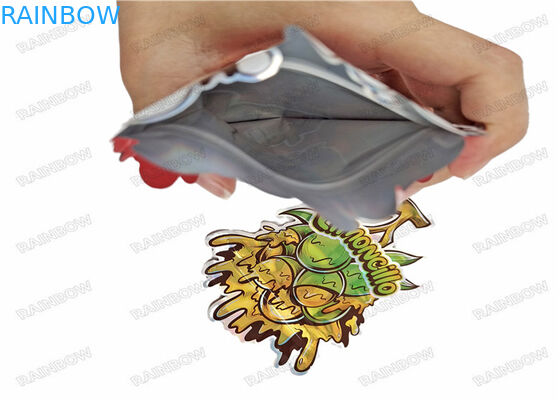 Kemasan makanan Soft Touch Berbentuk Khusus 3.5g Mylar Die Cut Irregular Pouches With Smell Proof