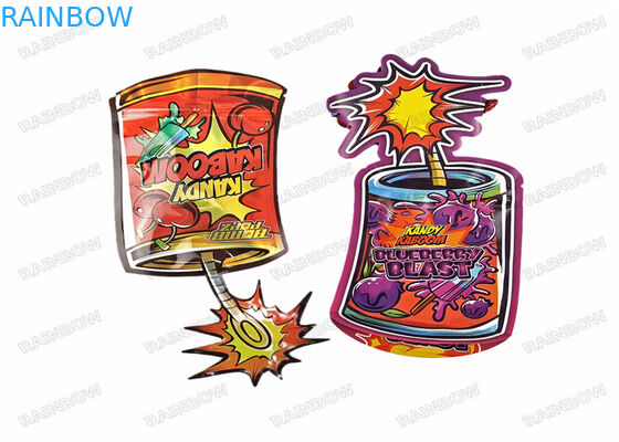 3.5g Food Grade Custom Mylar Die Cut Bentuk Tidak Teratur Kemasan Mylar Pengaman Dengan Ritsleting