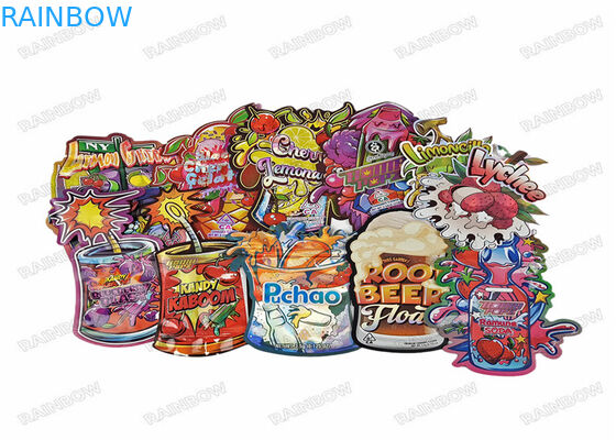 3.5g Food Grade Custom Mylar Die Cut Bentuk Tidak Teratur Kemasan Mylar Pengaman Dengan Ritsleting