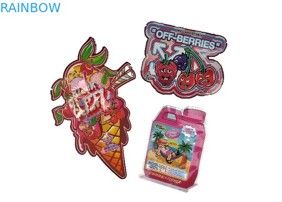 Tas Ziplock Mylar Hologram 3.5g Pengaman Plastik Pengaman Anak Die Cut Berbentuk Khusus Tidak Beraturan