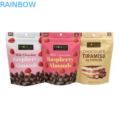 Matt Custom Logo Cetak Stand Up Bag Aluminium Foil Cokelat Kemasan Makanan Stand Up Zipper Bag