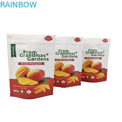 Low MOQ Custom Stand Up Kraft Paper Bag untuk Buah Mangga Kering Daur Ulang Kantong Mylar