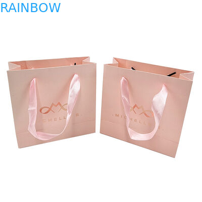 Custom Print Logo Elegant Putih Hitam Gift Paper Bags Kemewahan Pakaian Boutique Paper Shopping Bag Dengan Ribbon Handle