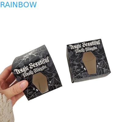 Kualitas tinggi Custom kotak kertas hitam persegi dengan depan khusus jendela berongga kemasan makanan kotak hadiah kertas putih