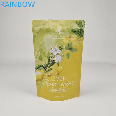 Custom Printed Matte Yellow Stand Up Bag Aluminium Foil Mylar Bag Tea Food Packaging Kantong Plastik Dengan Ziplock
