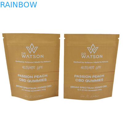 Hot Sale Desain Disesuaikan Cetak Biodegradable Stand Up Kraft Paper Bag Eco Friendly Gummie Candy Packaging