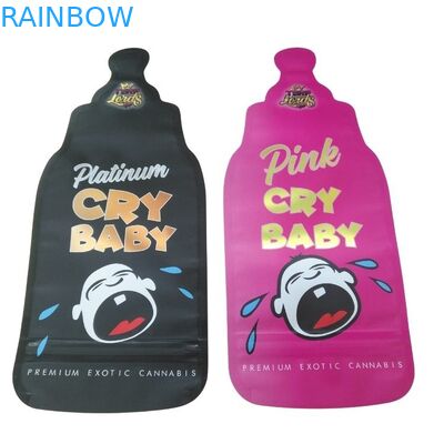 Tas Mylar Die Cut Holografik Ziplock Bukti Anak Cetak Kustom 3.5g Tas Kemasan Permen Bergetah Bentuk Khusus yang Dapat Dimakan