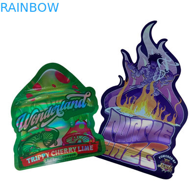 Tas Sentuhan Lembut Matte Cetak Kustom Tas Mylar 3.5g Tas Ziplock Mylar Die Cut Holografik Cetak Digital