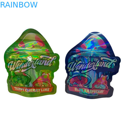 Tas Sentuhan Lembut Matte Cetak Kustom Tas Mylar 3.5g Tas Ziplock Mylar Die Cut Holografik Cetak Digital