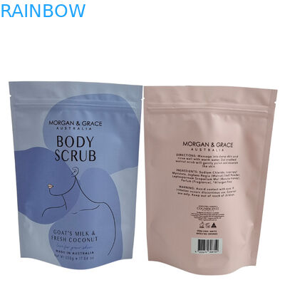 Kantong Kemasan Matte Printed yang Bisa Ditutup Kembali Kunci Zip Plastik Bath Salt Body Scrub Standing Up Bag With Zipper