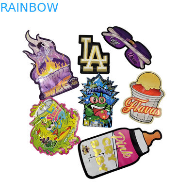3.5g Kemasan yang Disesuaikan Dan Pencetakan Logo Spesial Unik Bentuk Dalam Diterbitkan Holographic Die Cut Mylar Bag