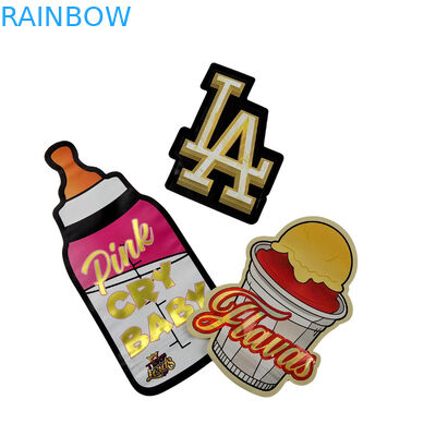 3.5g Kemasan yang Disesuaikan Dan Pencetakan Logo Spesial Unik Bentuk Dalam Diterbitkan Holographic Die Cut Mylar Bag