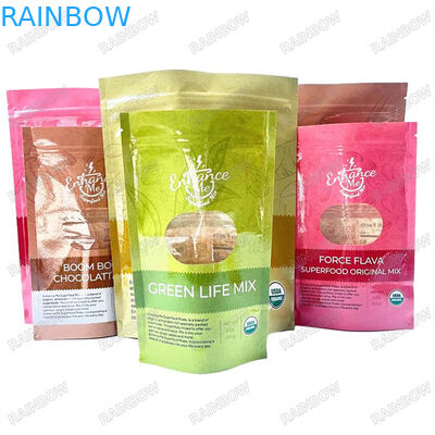 Kantong Plastik Berkualitas Pangan Dengan Lukisan Air Mata Untuk Kemasan Nutrisi Mat Laminasi Tiga Sisi Kantong Segel Dengan Gantung Bulat