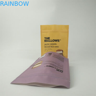 Custom Biodegradable Kraft Paper Stand Up Child Proof Zip Lock Packaging Bags Untuk Makanan ringan dan Bar