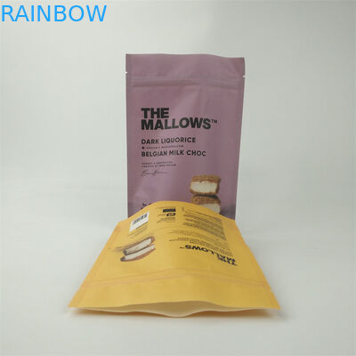Custom Biodegradable Kraft Paper Stand Up Child Proof Zip Lock Packaging Bags Untuk Makanan ringan dan Bar