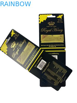 Grosir Royal Honey Sachet Packaging Kartu kertas Paket Madu Mewah dengan Hot Stamping