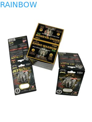 Hot Sale Custom Enhancement Pills Packaging Paper Card Rhino Tablet Pill Printed Paper Card dengan Blister