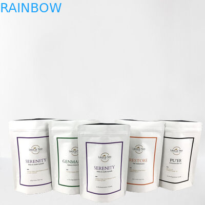Kantong berdiri yang bisa ditutup kembali dengan logo yang disesuaikan untuk kemasan kantong teh kering