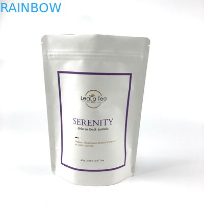 Kantong berdiri yang bisa ditutup kembali dengan logo yang disesuaikan untuk kemasan kantong teh kering