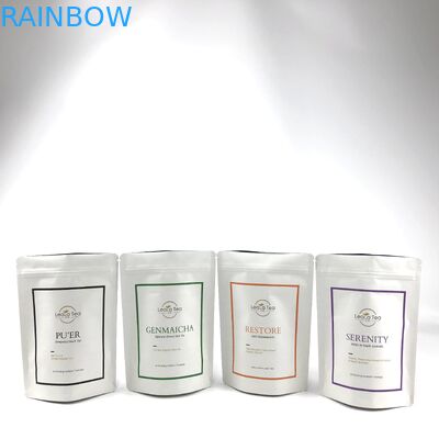 Kantong berdiri yang bisa ditutup kembali dengan logo yang disesuaikan untuk kemasan kantong teh kering