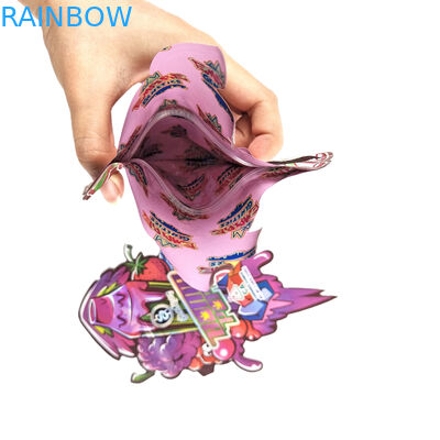 Desain Custom Printed Irregular Resalable Zipper Die Cut 3.5g Pembungkusan Plastik Berbentuk Khusus Tas Mylar