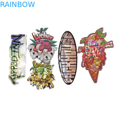 Desain Custom Printed Irregular Resalable Zipper Die Cut 3.5g Pembungkusan Plastik Berbentuk Khusus Tas Mylar
