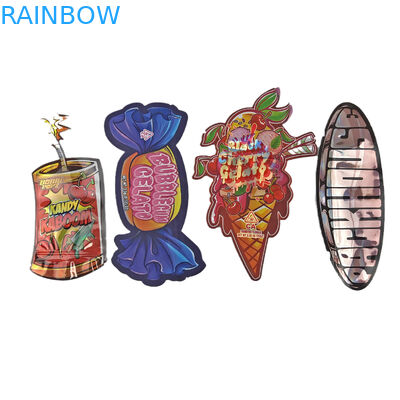Desain Custom Printed Irregular Resalable Zipper Die Cut 3.5g Pembungkusan Plastik Berbentuk Khusus Tas Mylar