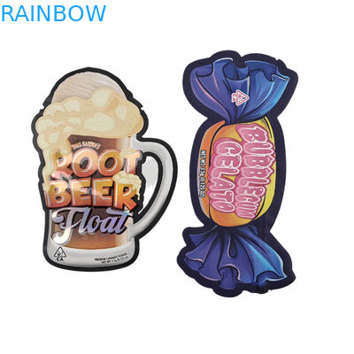 Plastik Desain Khusus Pembungkusan Bentuk Khusus Hologram Cetak Foil Candy Child Proof Mylar Die Cut Bags