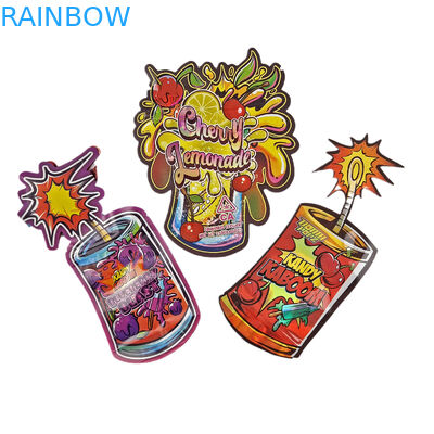 Custom 3.5g Holographic Die Cut Mylar Bags Kemasan berbentuk tidak teratur Zipper Proof Bau Die Cut Plastic Packaging Bag