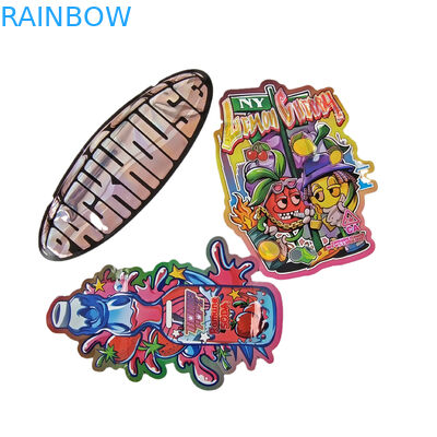 Custom 3.5g Holographic Die Cut Mylar Bags Kemasan berbentuk tidak teratur Zipper Proof Bau Die Cut Plastic Packaging Bag