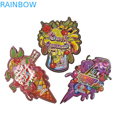 Tas cetak digital khusus Kemasan Holograph Foil Die Cut Special Shape Ziplock Plastik Mylar 3.5g Die Cut Bags