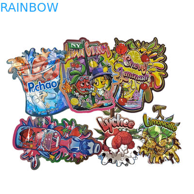 Tas cetak digital khusus Kemasan Holograph Foil Die Cut Special Shape Ziplock Plastik Mylar 3.5g Die Cut Bags