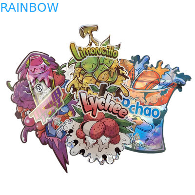 Tas cetak digital khusus Kemasan Holograph Foil Die Cut Special Shape Ziplock Plastik Mylar 3.5g Die Cut Bags