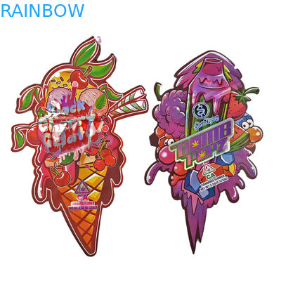 Die Cut Kustom Tidak Teratur Bentuk Khusus Plastik Kemasan Mylar Pengaman Anak Dengan Ritsleting 3.5g Food Grade Bentuk Kustom Mylar