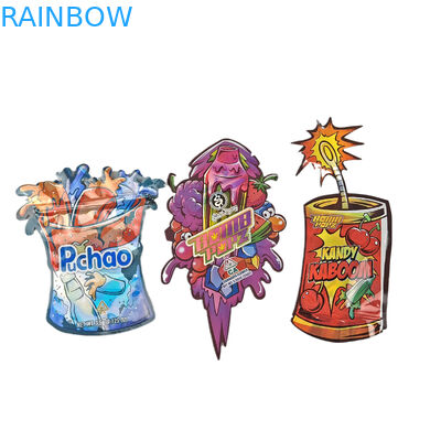 Die Cut Kustom Tidak Teratur Bentuk Khusus Plastik Kemasan Mylar Pengaman Anak Dengan Ritsleting 3.5g Food Grade Bentuk Kustom Mylar