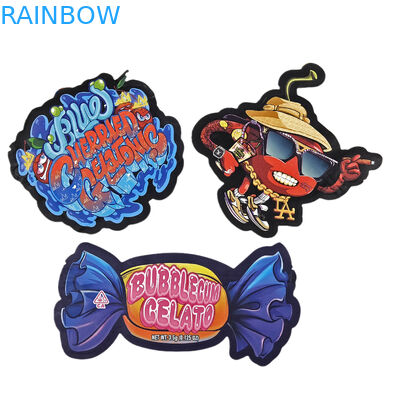 Custom Matte Logo Plastik Berbentuk Kantong Resilable Bau Proof Die Cut Ziplock 3.5 Mylar Bags Untuk Permen