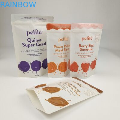 Tas kemasan makanan cetak khusus anti bau Ziplock Kraft Paper Stand Up Bag dengan ritsleting dan jendela