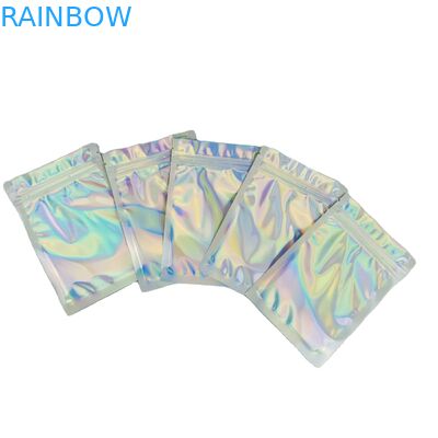 Logo yang disesuaikan Zip Lock Bags Flat Holographic Film Mini Mylar Three Side Seal