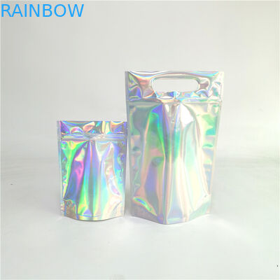 Logo yang disesuaikan Zip Lock Bags Flat Holographic Film Mini Mylar Three Side Seal