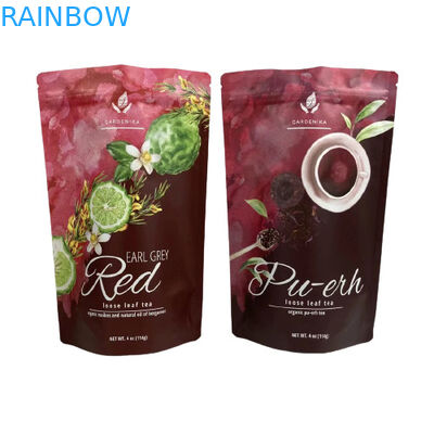 Food Grade Stand Up Bag Bags Plastik Custom Foil Matte Finish Untuk Pengemasan Teh